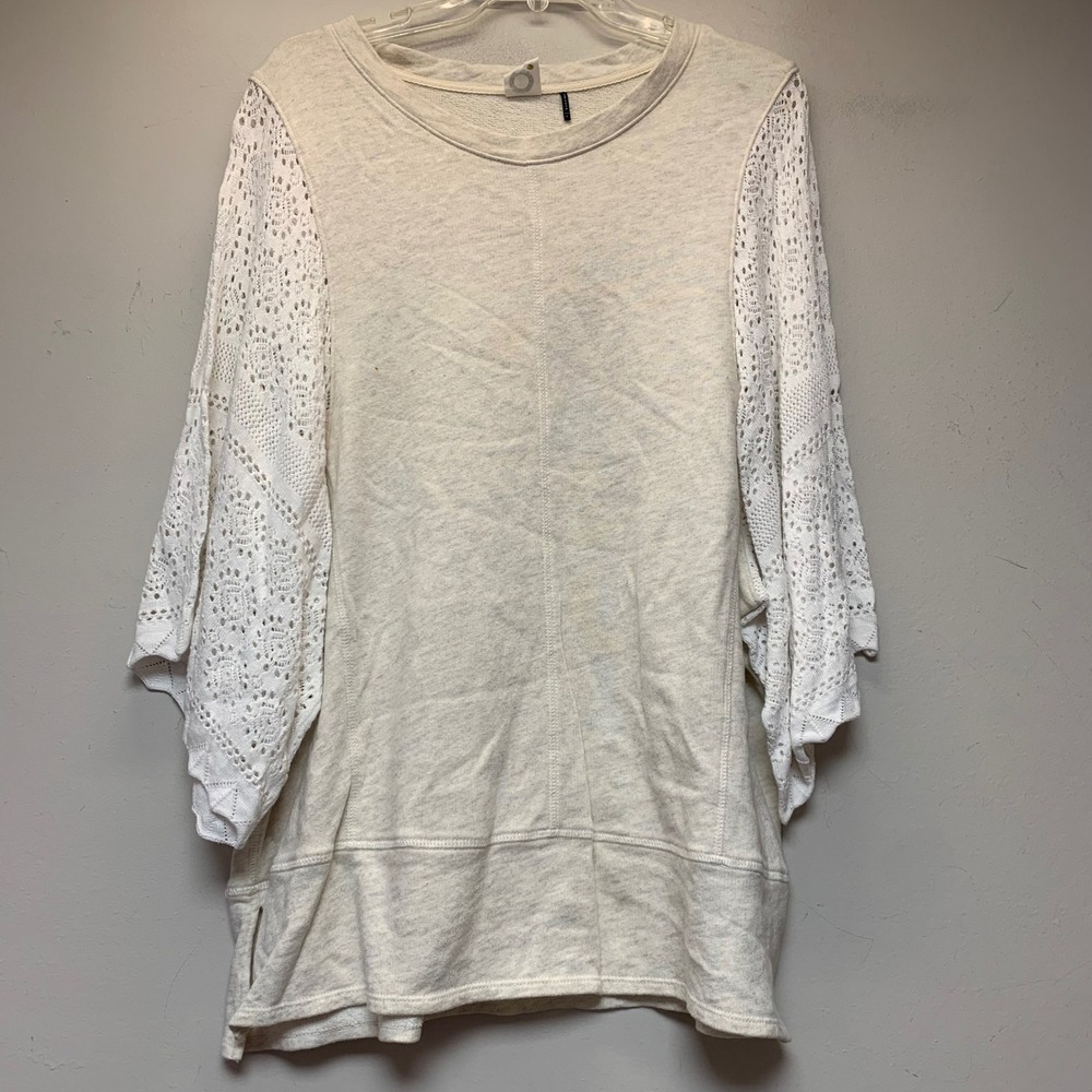 Akemi + Kin Pullover Women Large Oatmeal Excellent Eyelet Lace Bell Sleeve Boho